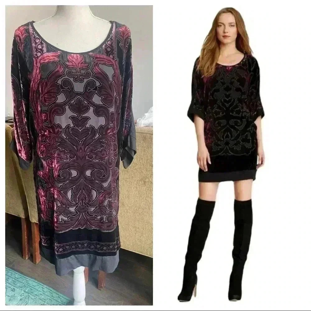 Hale Bob Dress Velvet Burnout Silk Blend Shift